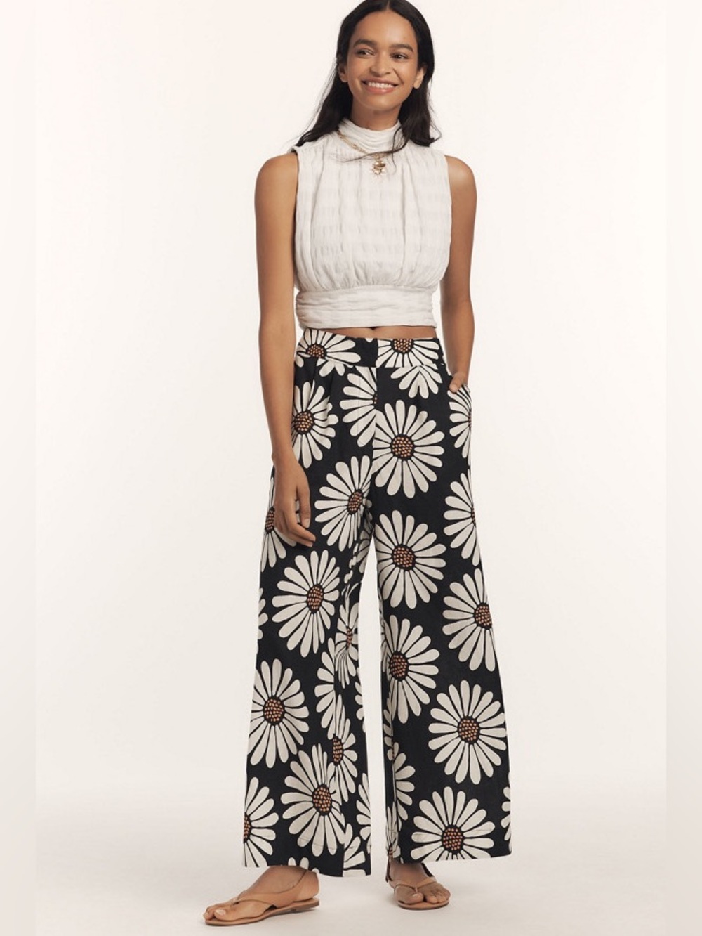 Farm Rio Linen Blend Daisy Wide-Leg Pants